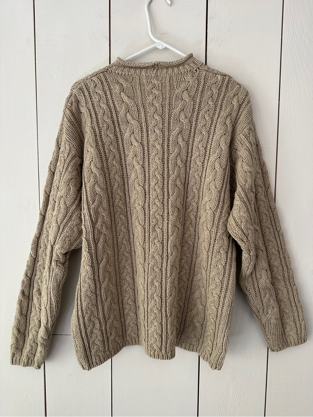 J.Crew 90s Oarsmen Rollneck Cable-Knit Sweater L Cotton Linen Cream Fisherman - Picture 2 of 7